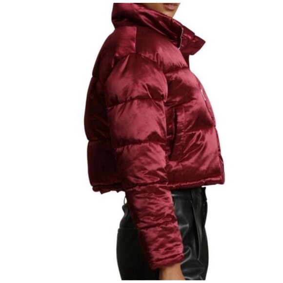 7 For All Mankind Bronze Metallic Cropped Puffer Jacket NWT Clean Girl L $198 - Picture 3 of 6